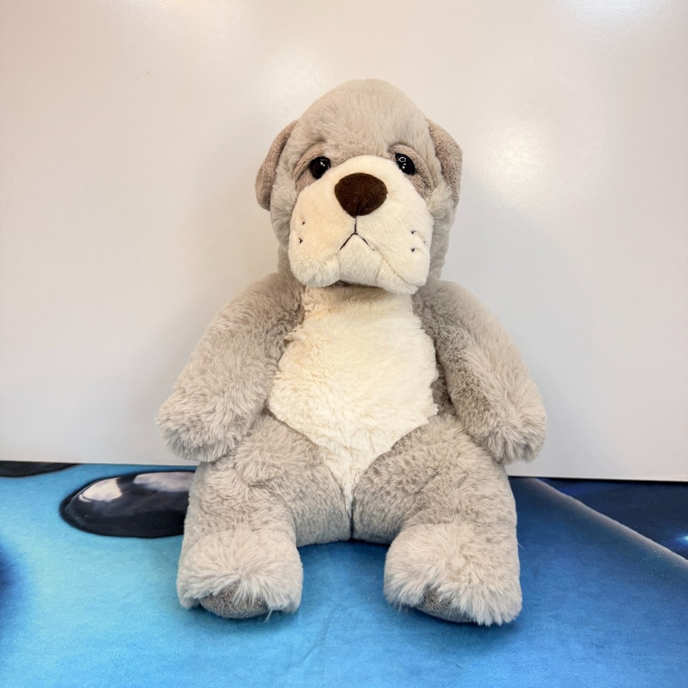 Aurora Sluuumpy Bulldog Plush Grey White Wrinkly Slouchy Stuffed Dog Da Dog 11"